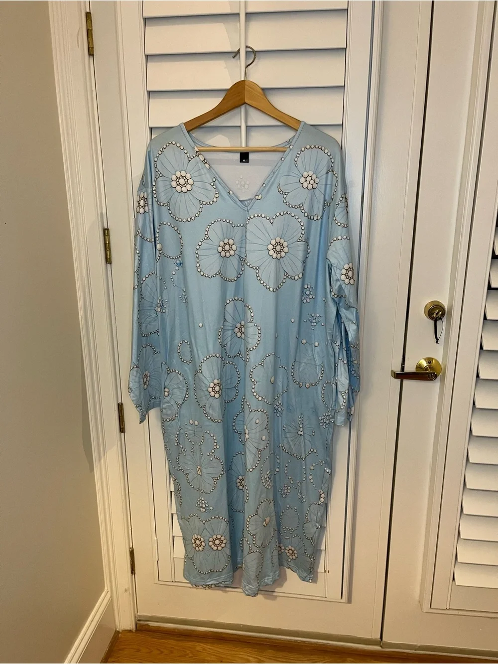 Light Blue Floral Embellished V-Neck Women’s Dress XL - Picture 2 of 8